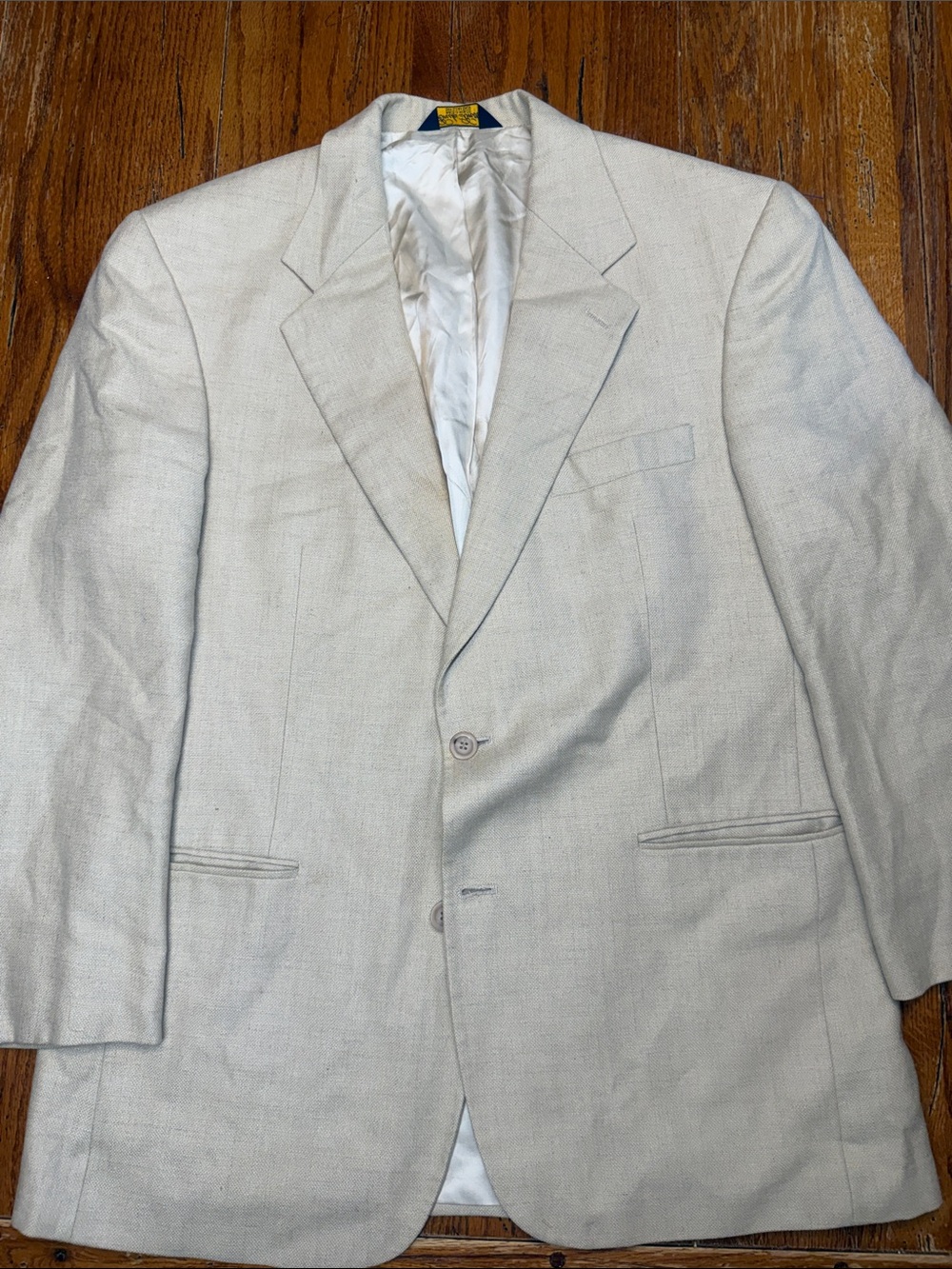 Men's Cream Blazer Silk, Wool & Linen Blend Single-Breasted Blazer - 42R